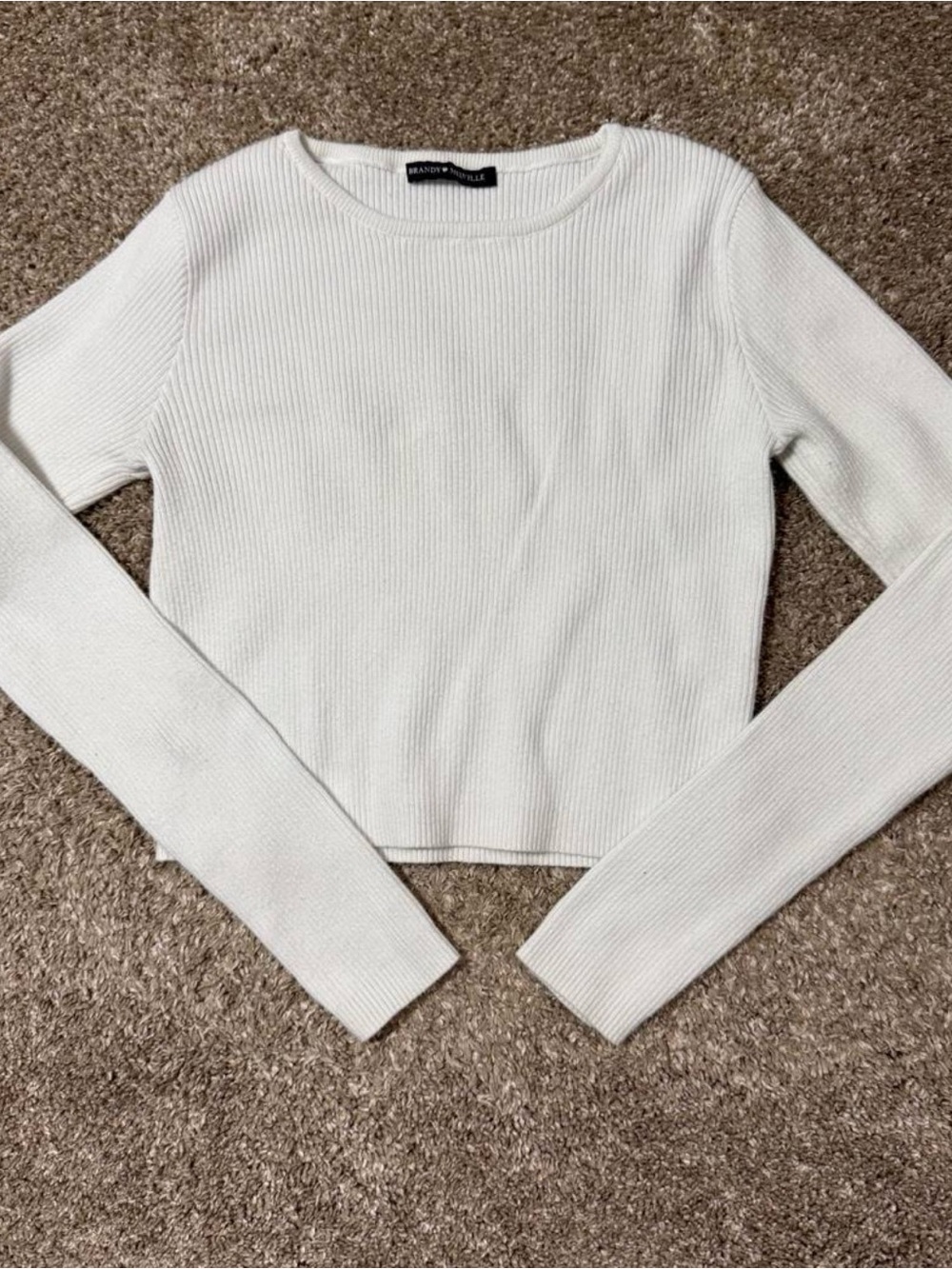 Brandy Melville White Ribbed Long Sleeve Crop Top